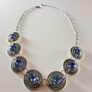 21" Adjustable Sterling Silver Chain Necklace with 7 Light Blue Crystal Stones